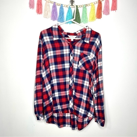 Market & Spruce Red White Blue Plaid Long Sleeve Button Shirt Stitch Fix XXL - Picture 12 of 12